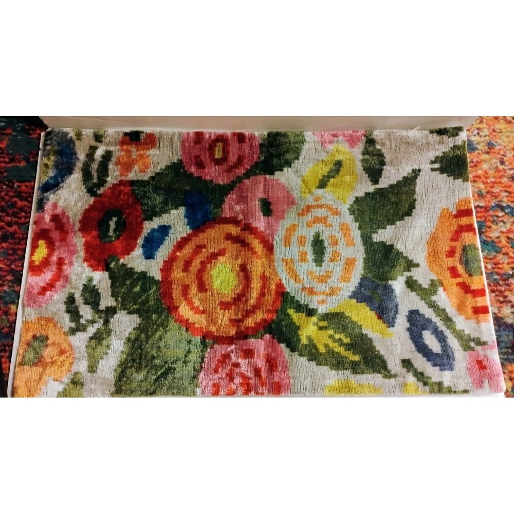 12x20 Floral Silk Velvet Ikat Pillow Cover Lumbar Cushion Boho Accent Case